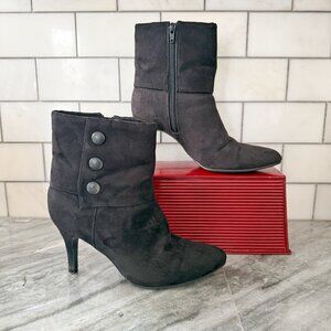 Women's FIONI Black Vegan Faux Suede Ankle Boots Size 7.5